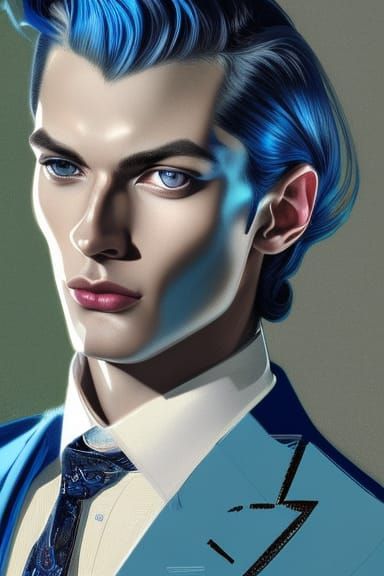 Suave Young Man in Blue Suit: Digital Portrait