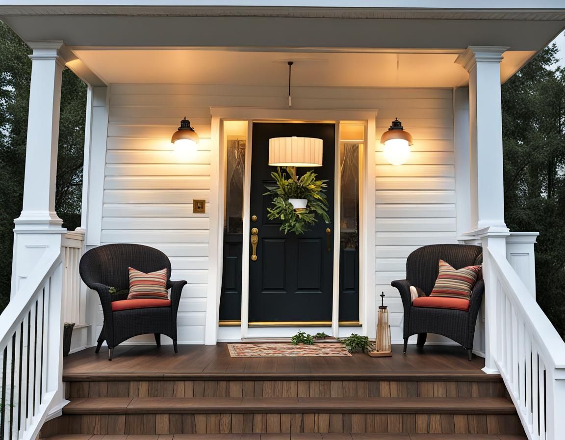 The Front Door Porch Light Is always lit to light the way for friends and family