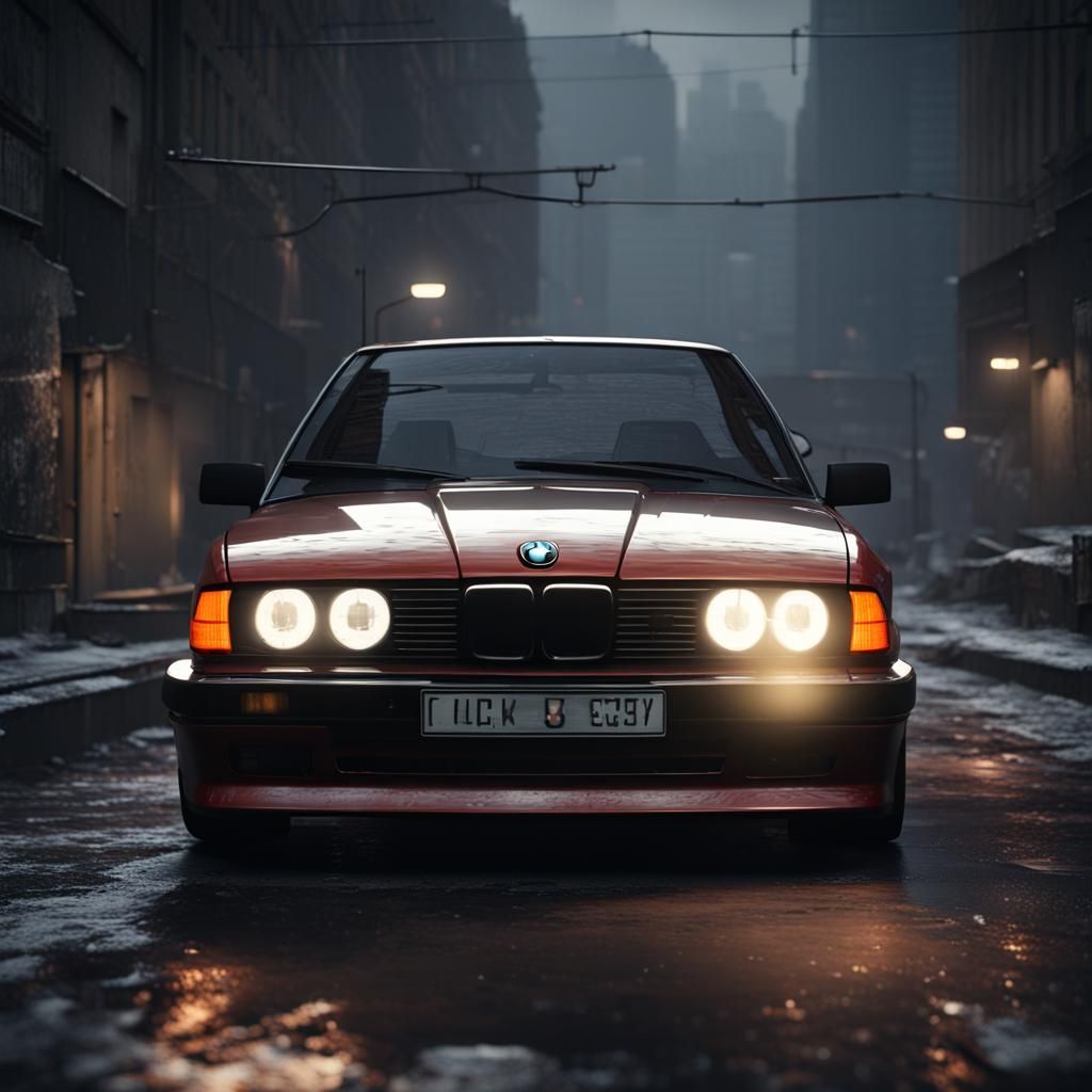 Angry BMW E34 in Dark City: 3D Game Render