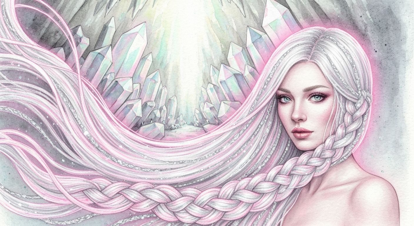Ethereal Woman in Crystalline Cavern, Watercolor