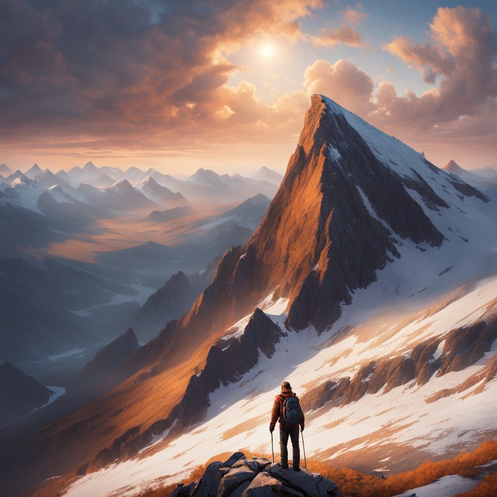 Majestic Mountain Climber in Golden Light