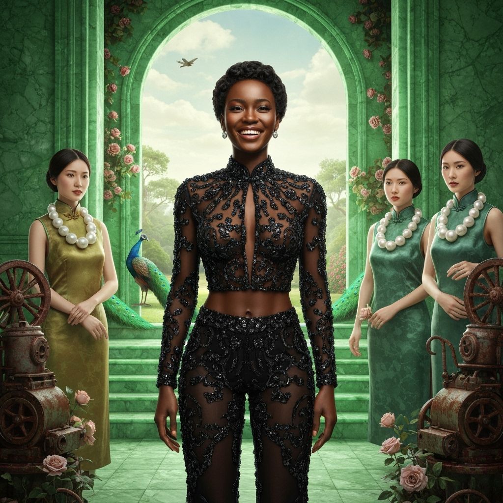 Neo-Retro Ladies in Jade Garden, Photo-Realism