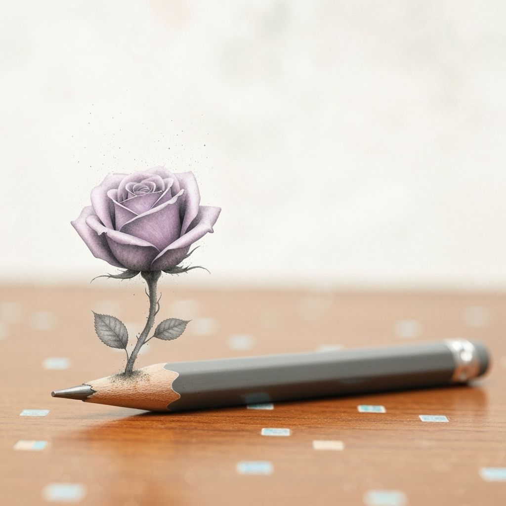 Pencil Unfurls Into Blooming Rose on Desk