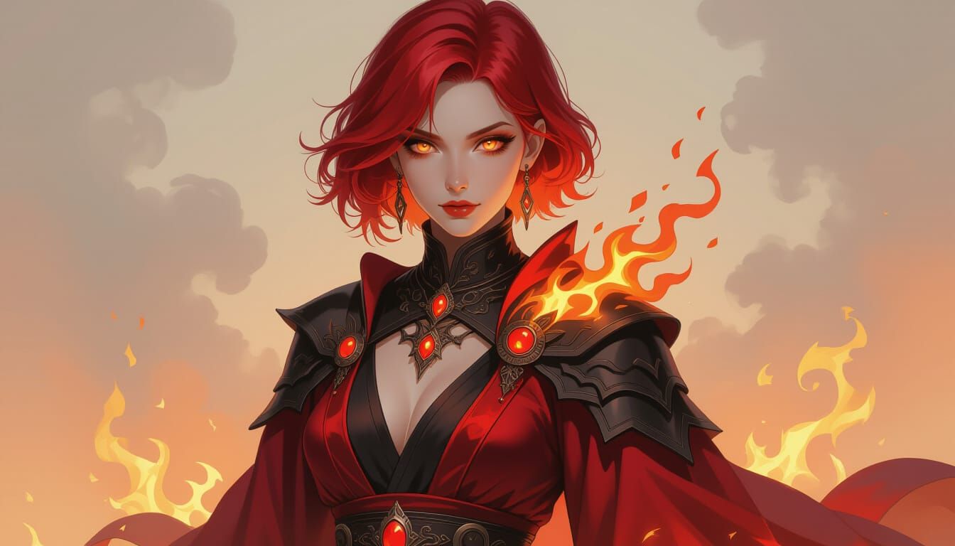 Mystical Figure in Fiery Robes
