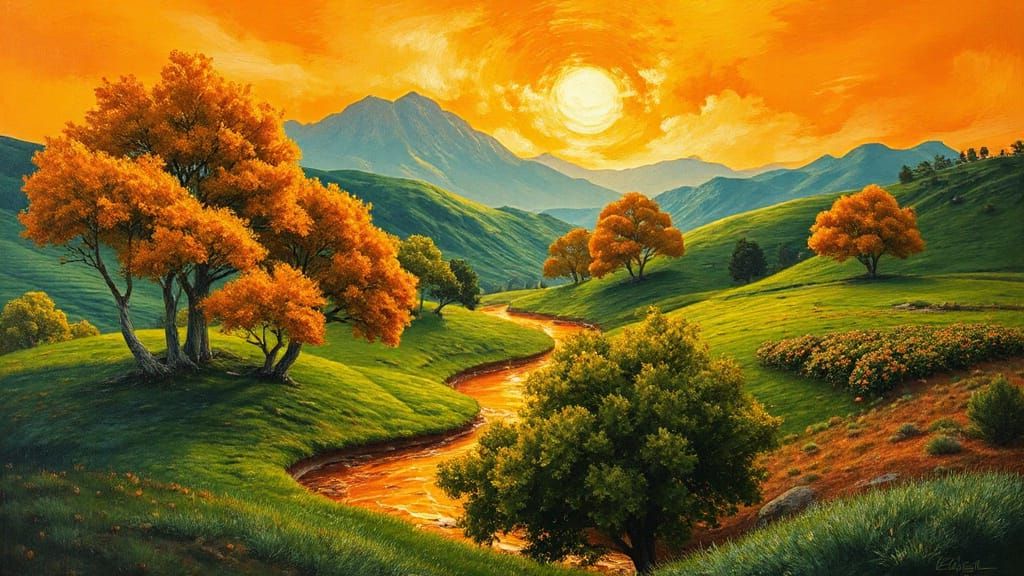 Surreal Landscape in Vibrant Oil Painting Style