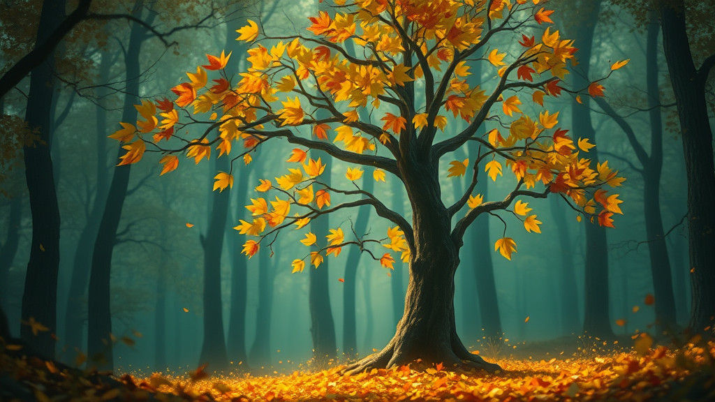 Autumnal Tree of Transformation: A Whimsical Forest Scene