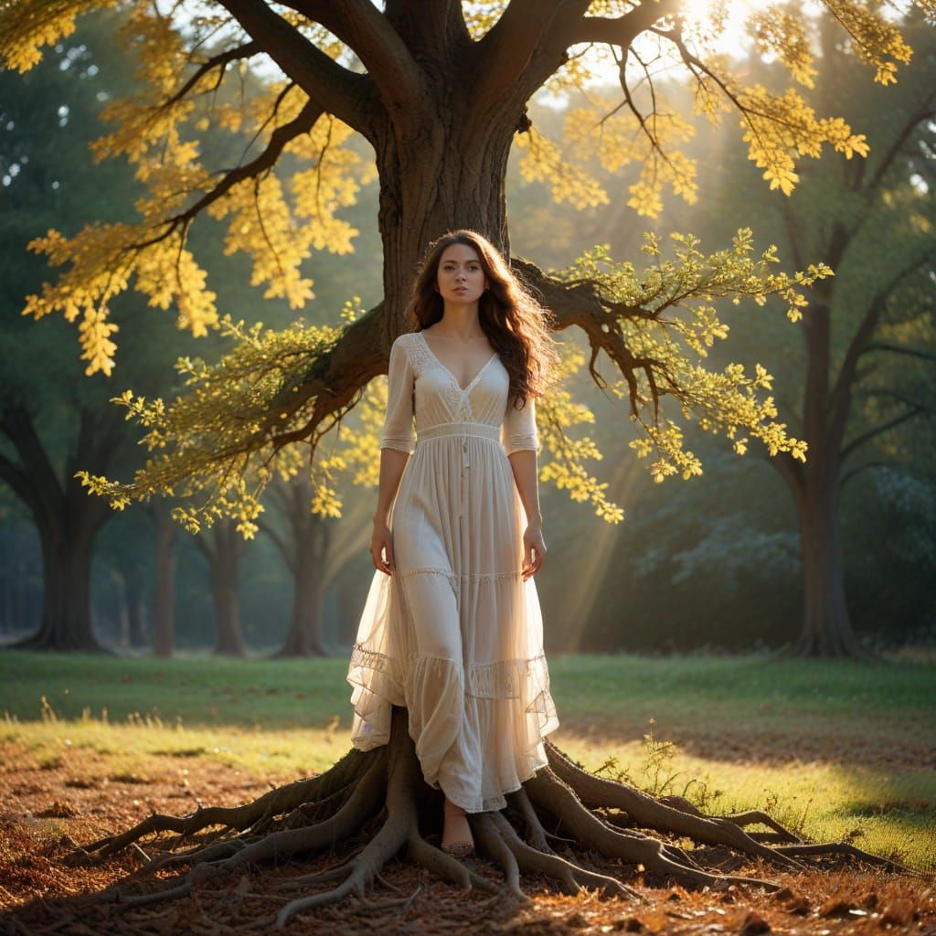 Ethereal Figure in Shifting Seasons