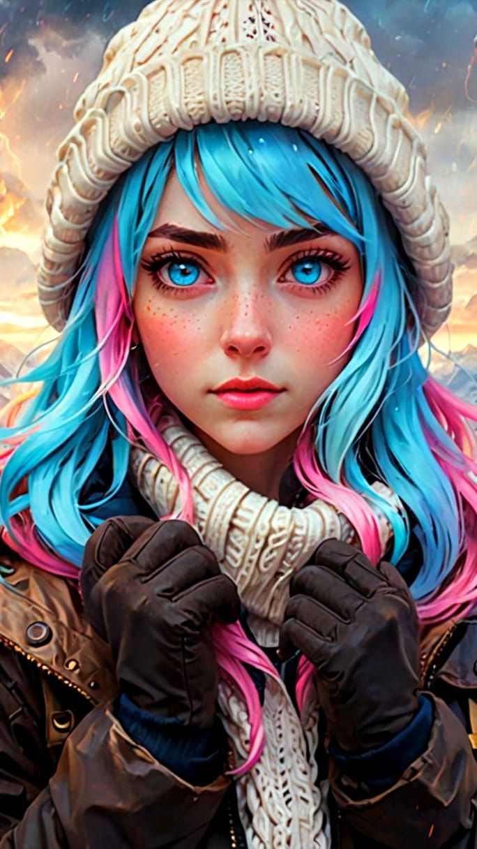 Heroic Woman on Misty Peak: Digital Matte Painting