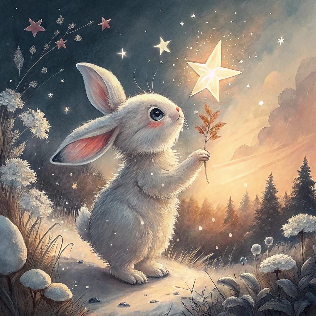 Cute Chibi Bunny Amidst Cosmic Wonders