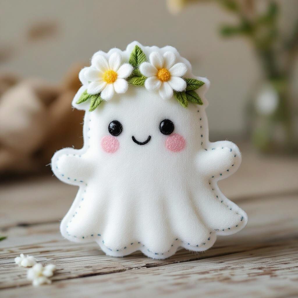Cute 3D Felt Ghost Sticker with Flower Headband