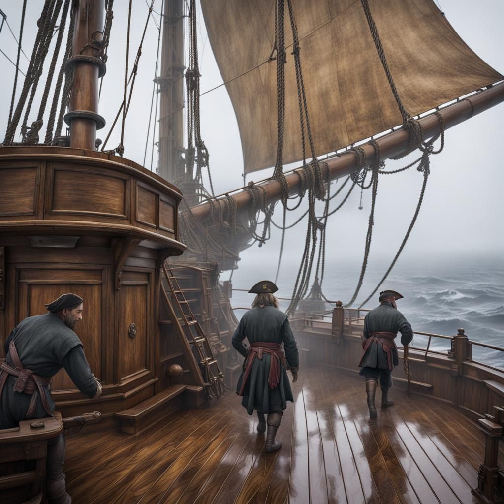 Pirate Ship Deck Portrait in Overcast Weather