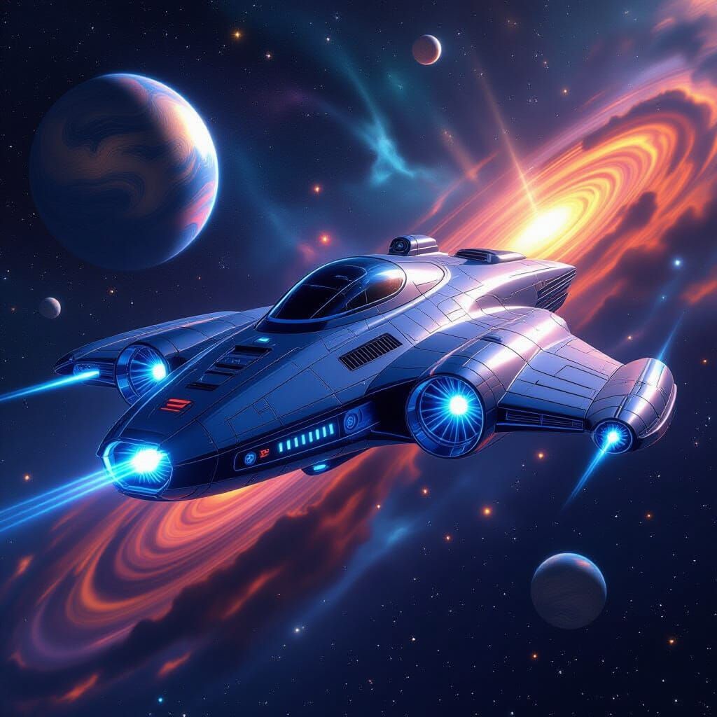 Intergalactic Starship in Starry Cosmos: Digital Art