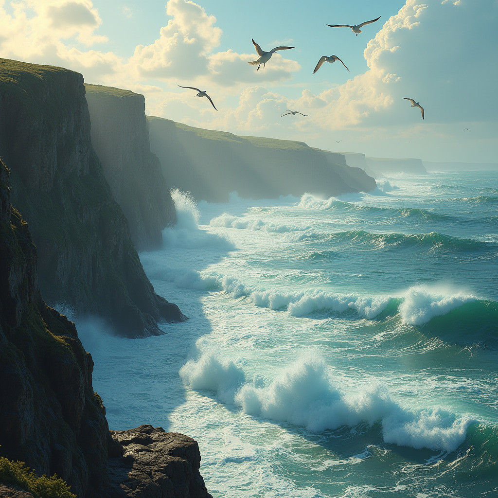 Majestic Cliffside Scene on a Sunny Day as Matte Painting