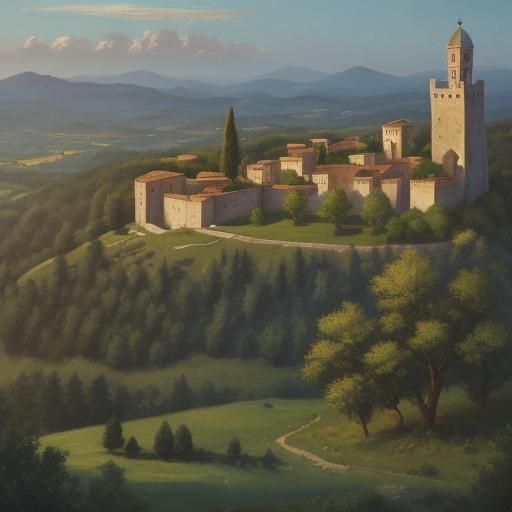 Byzantine Fortress on Hill as Oil Painting