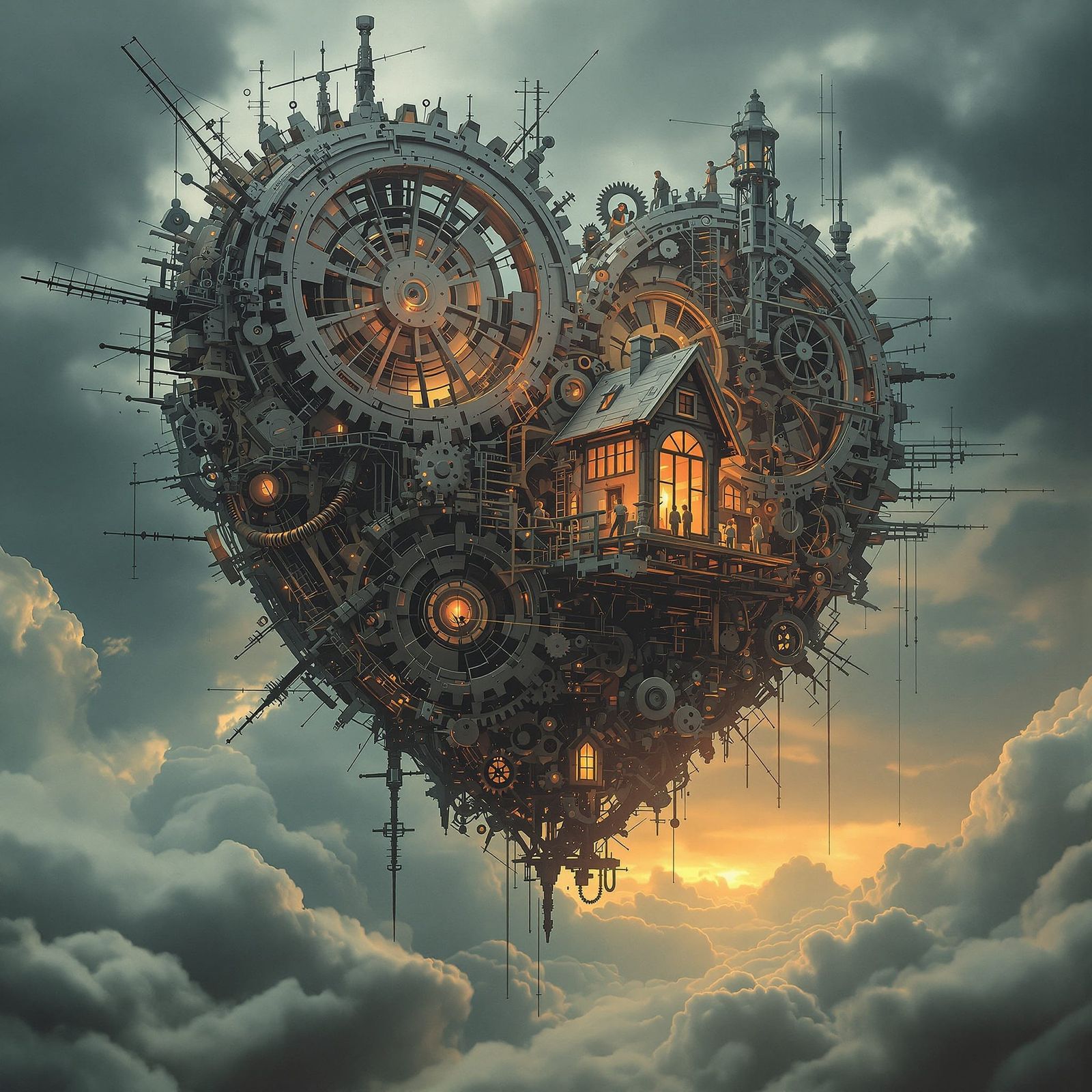 Surreal Mechanical Heart Blueprint in Fantasy Art Style