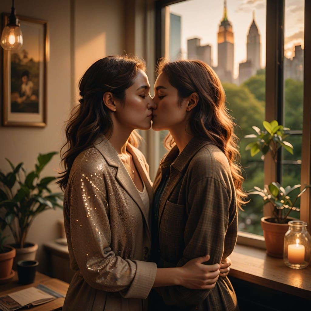 Two Women Embracing in a Warm and Intimate Setting