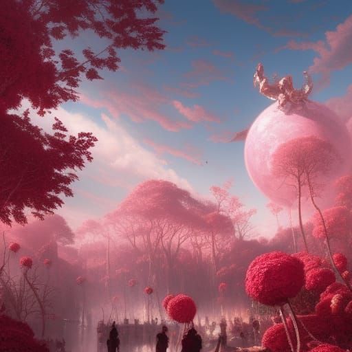 Fantastical Dreamland with Giant Roses and Candy Trees