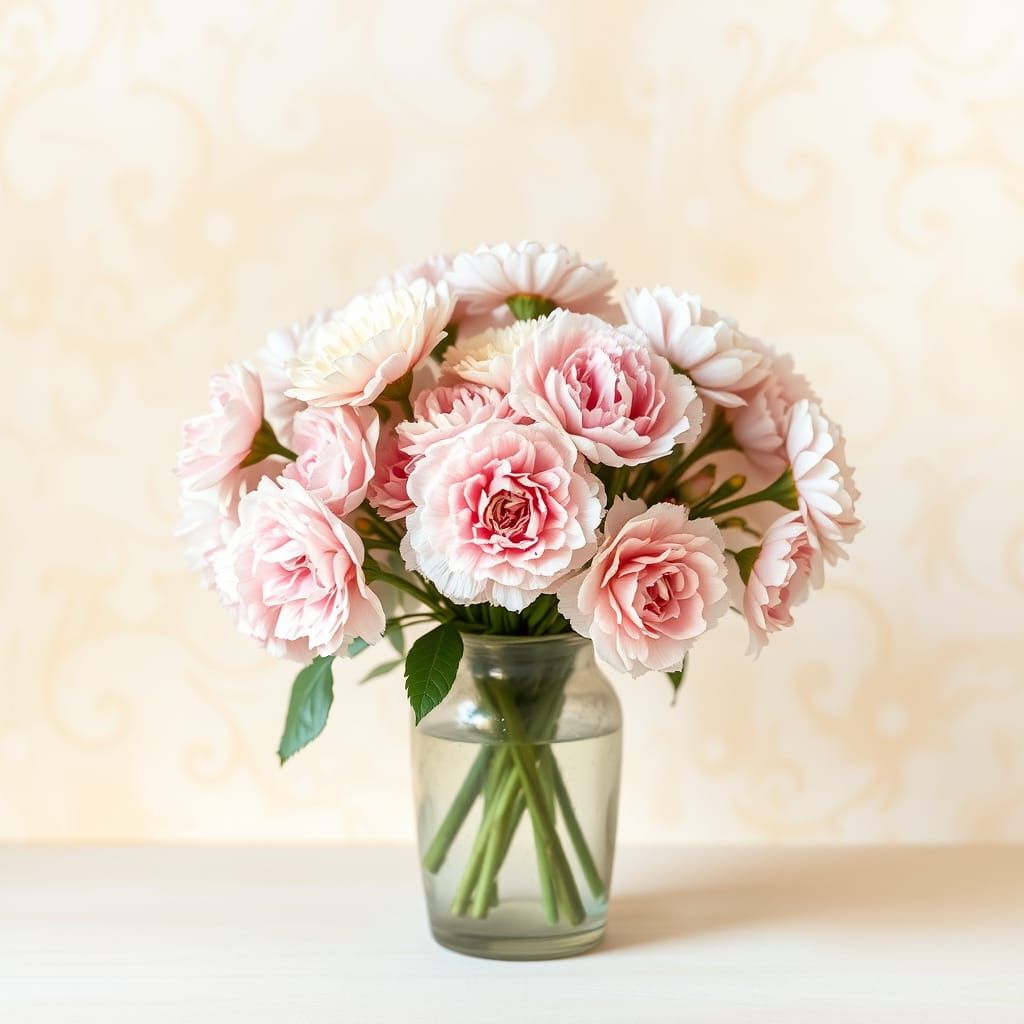 Delicate Pastel Carnation Bouquet in Distressed Mercury Glas...