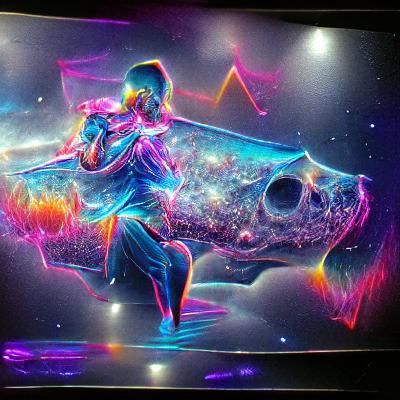 Cosmic Gunfire: Neon Synthwave Astral Illustration