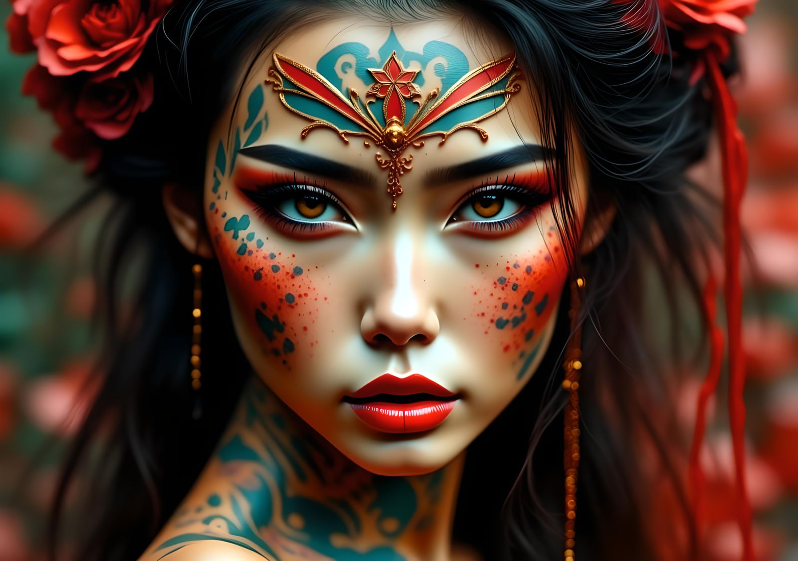 Tattooed Geisha Ultrawarrior Queen with Glowing Energy