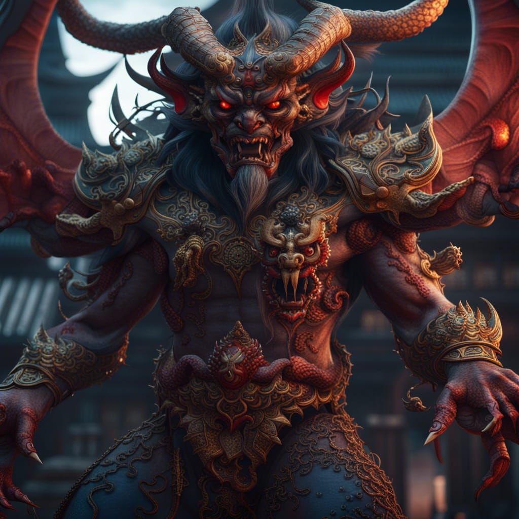 Beautiful Asian Demon in Detailed Matte Painting
