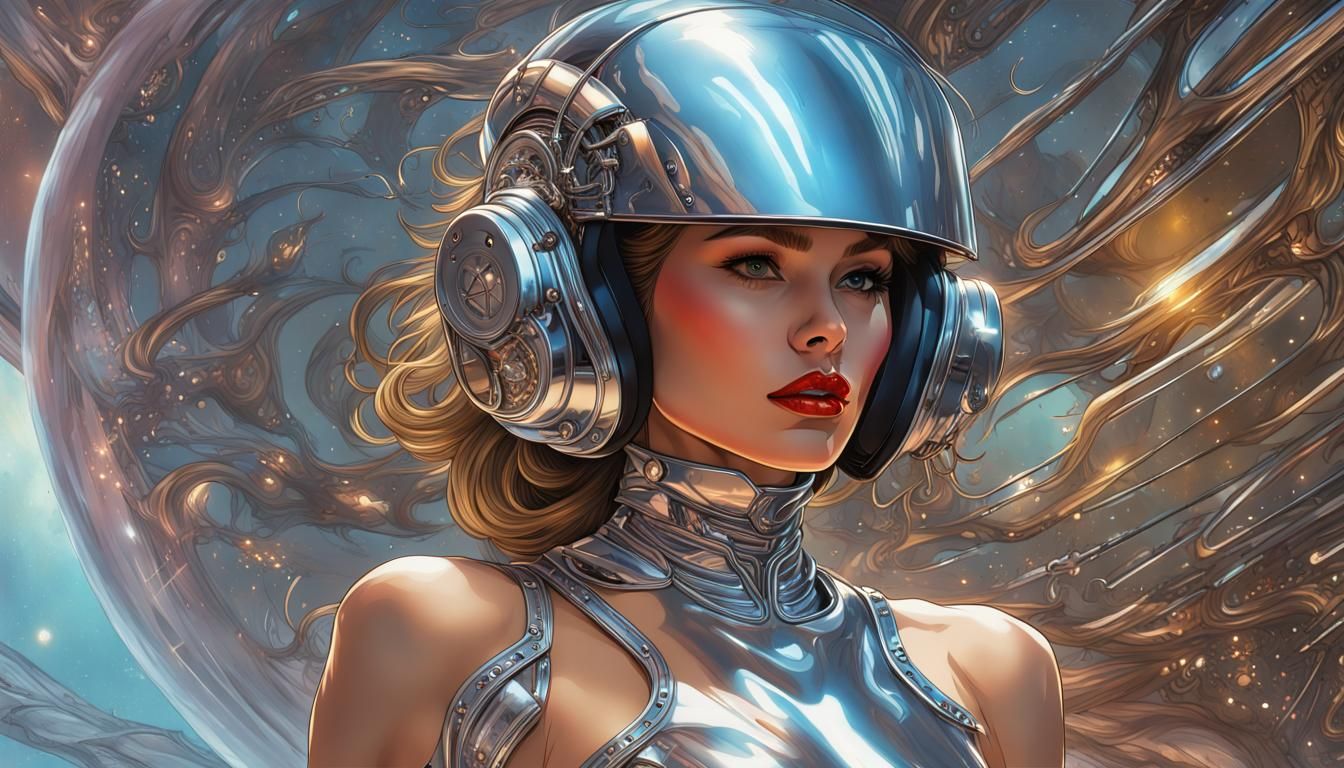 Cyberpunk Space Pilot on Dragon, Retro Sci-Fi Art