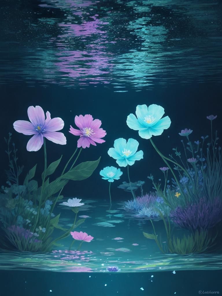 Bioluminescent Flowers Under Aurora Borealis