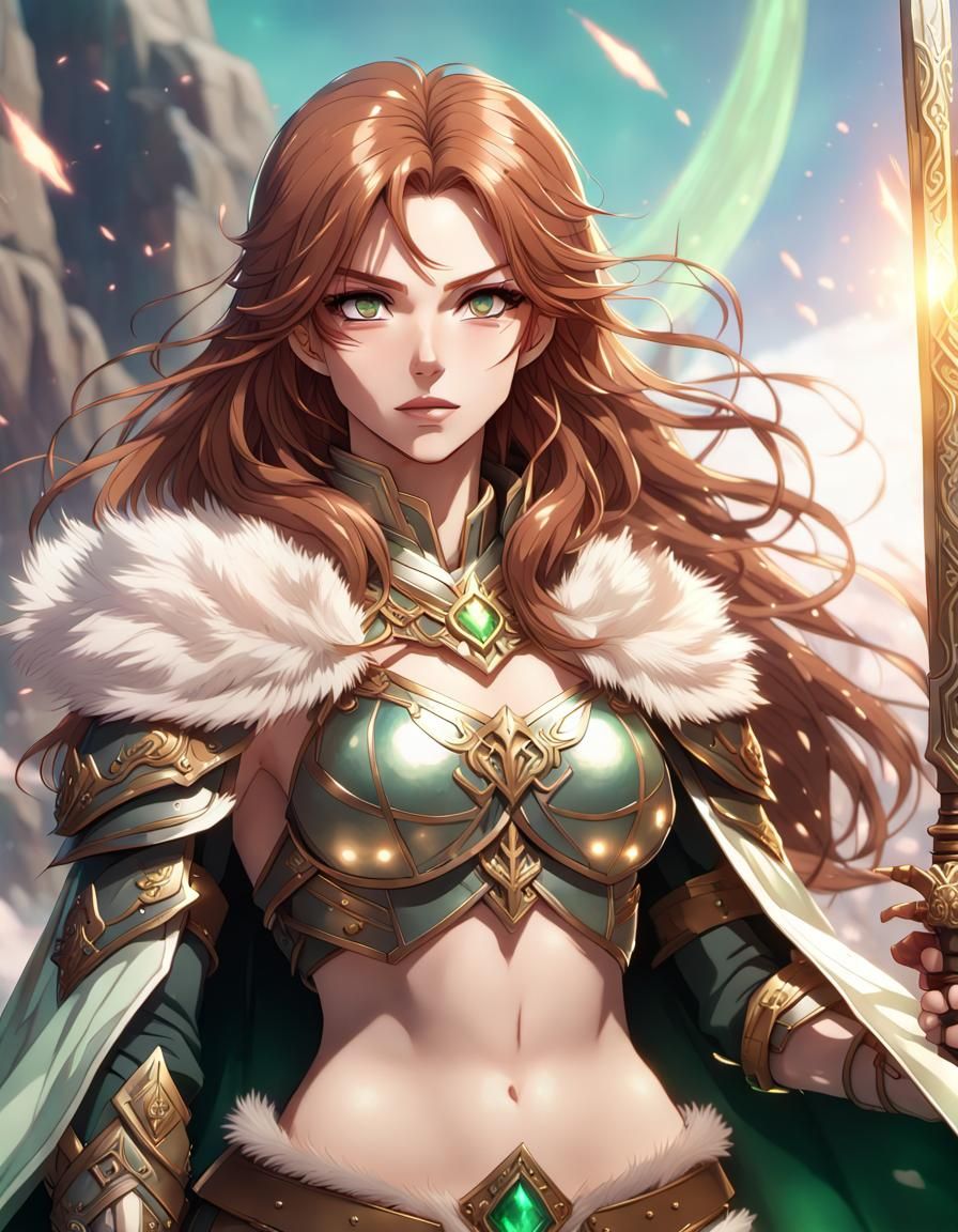 Gorgeous Paladin Woman with Magical Sword in Anime Style