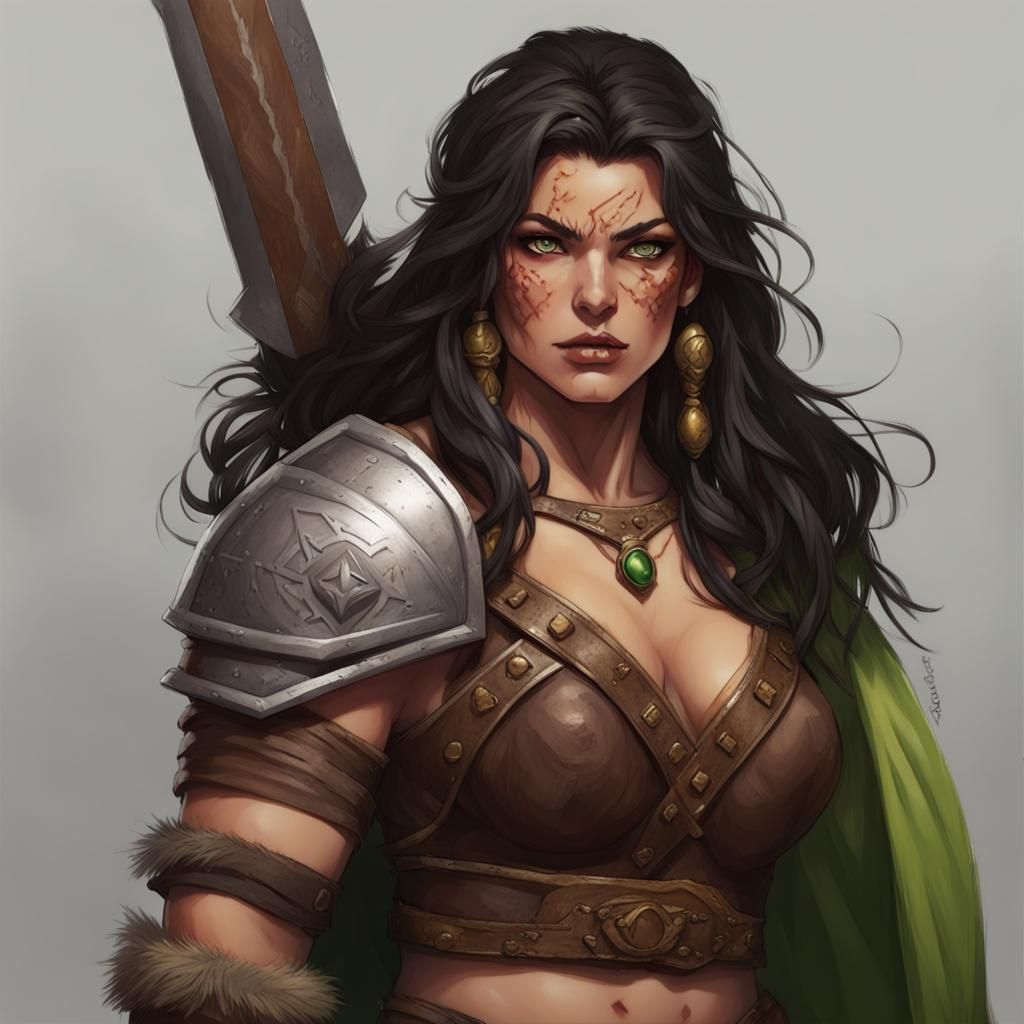 Female Kalashtar Barbarian Fighter with Scarred Face