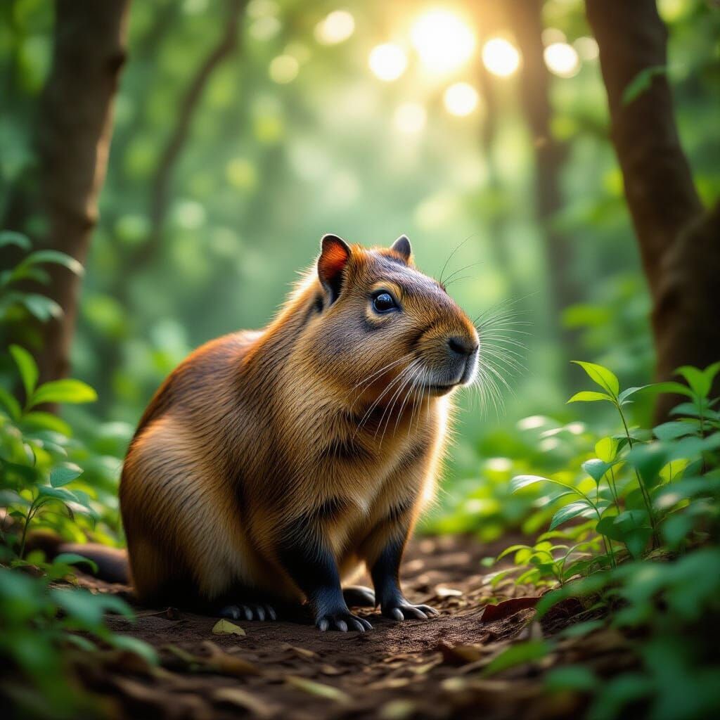 Giant Capybara in Lush Rainforest
