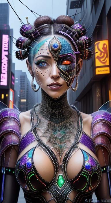 Cyberpunk Fairy Portrait with Micromosaic Details