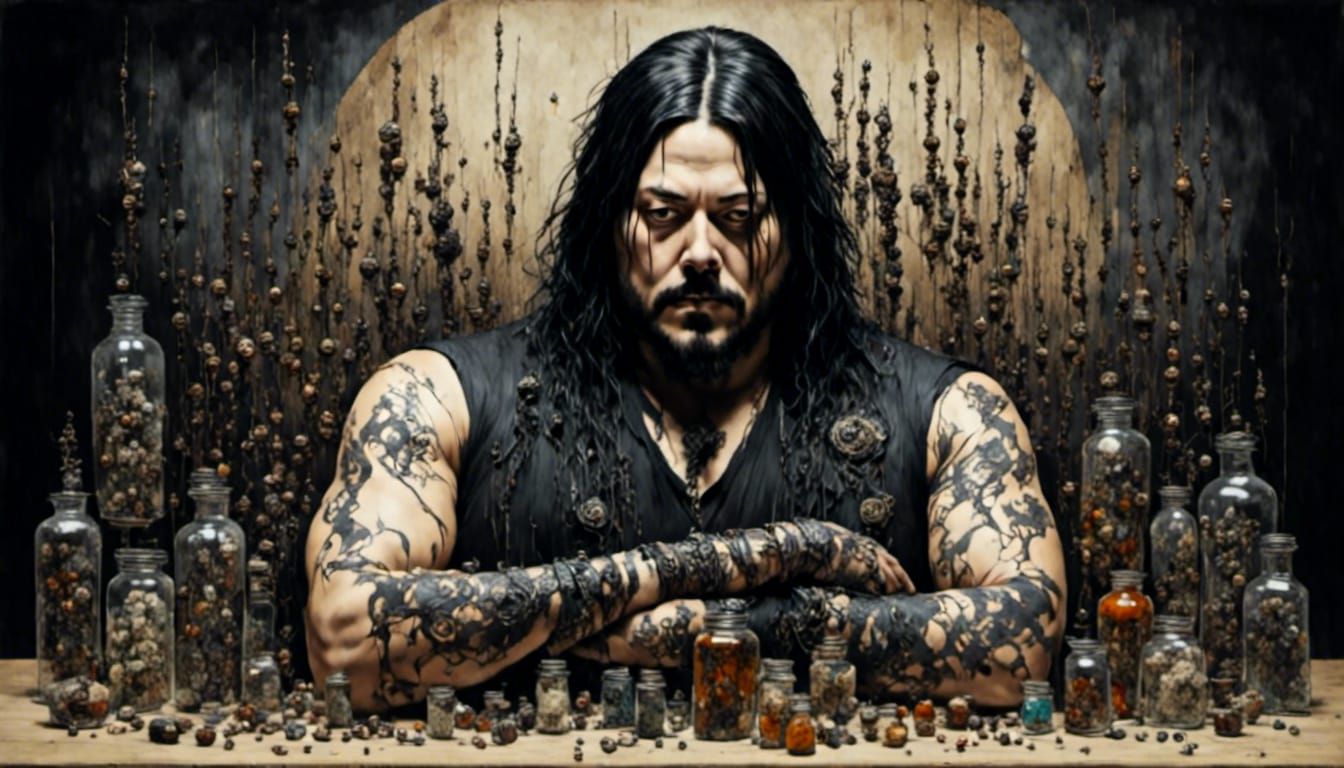 Smoking Rockabilly Figure Surrounded by Drugs