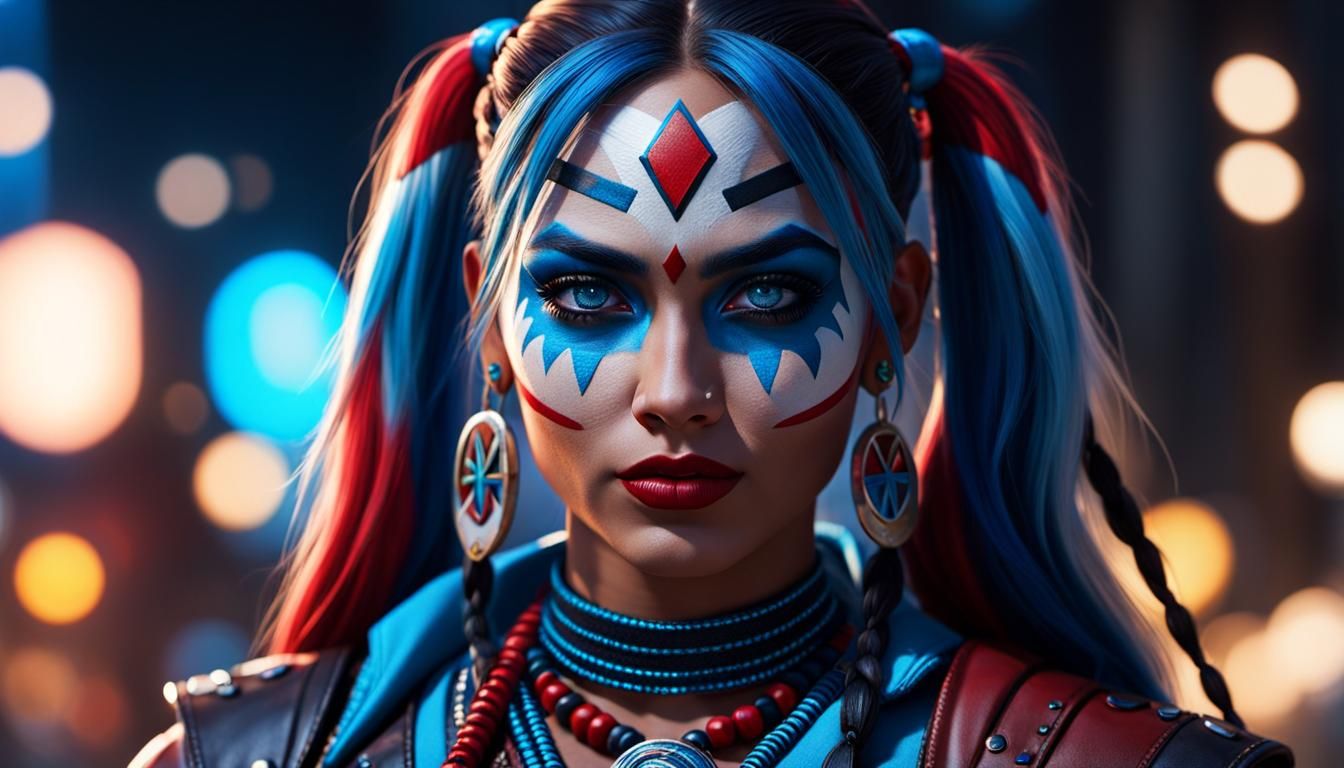 Native American Woman with Harley Quinn Style