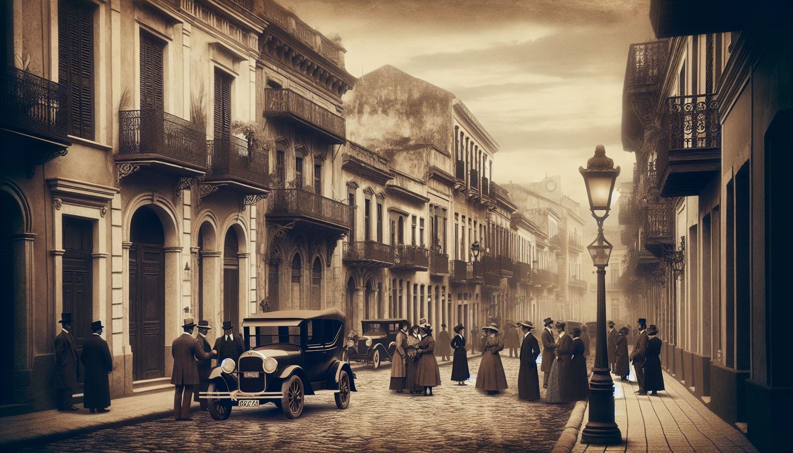 Vintage Street Scene in Sepia Tone Photography