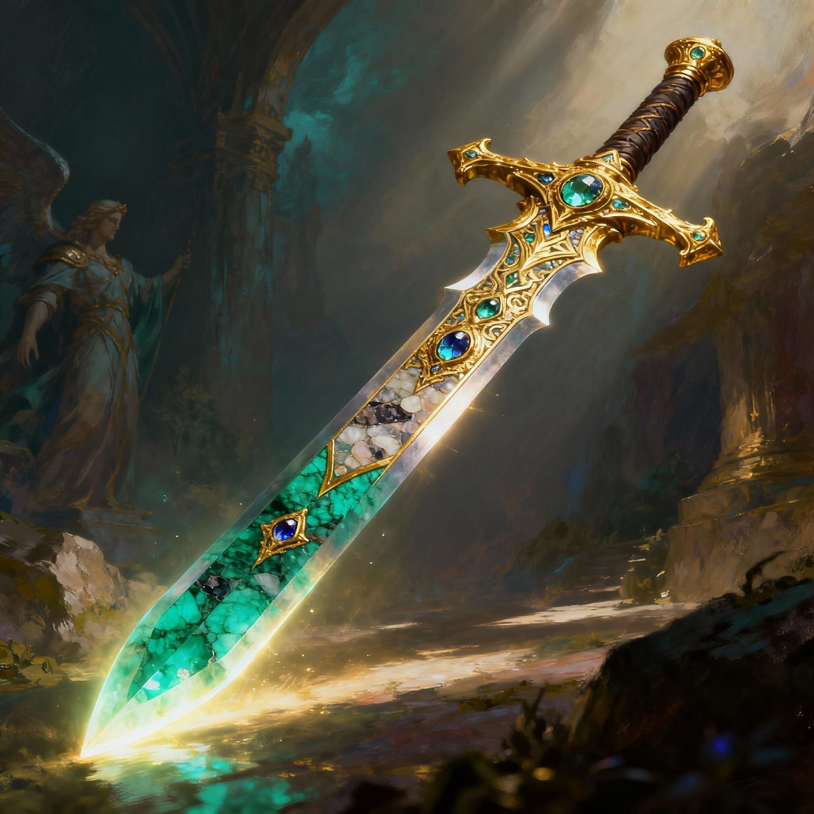 Holy Malachite and Jasper Greatsword Forged in Gold