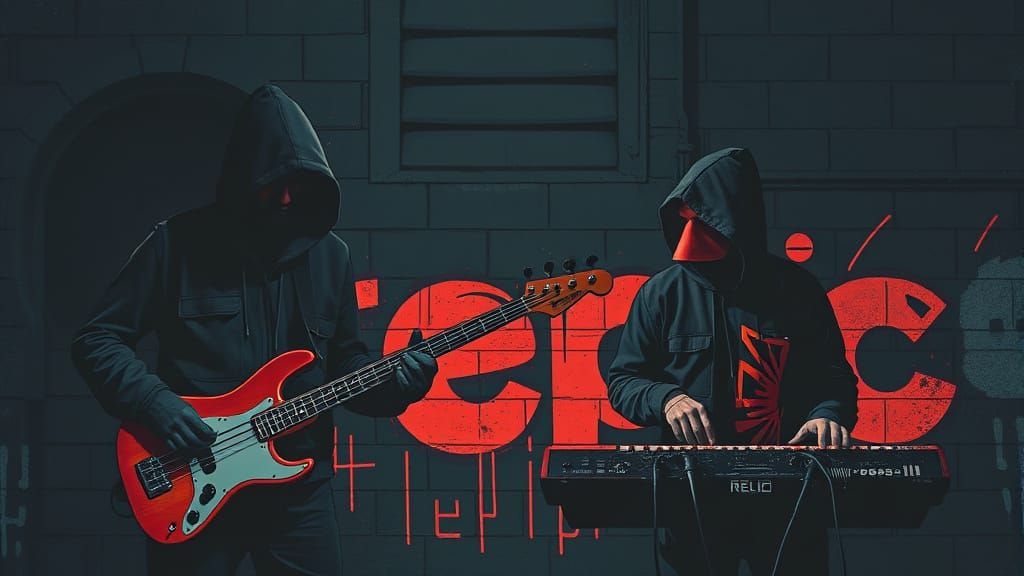 Cyberpunk Hooded Figures with Synth Waves and Graffiti