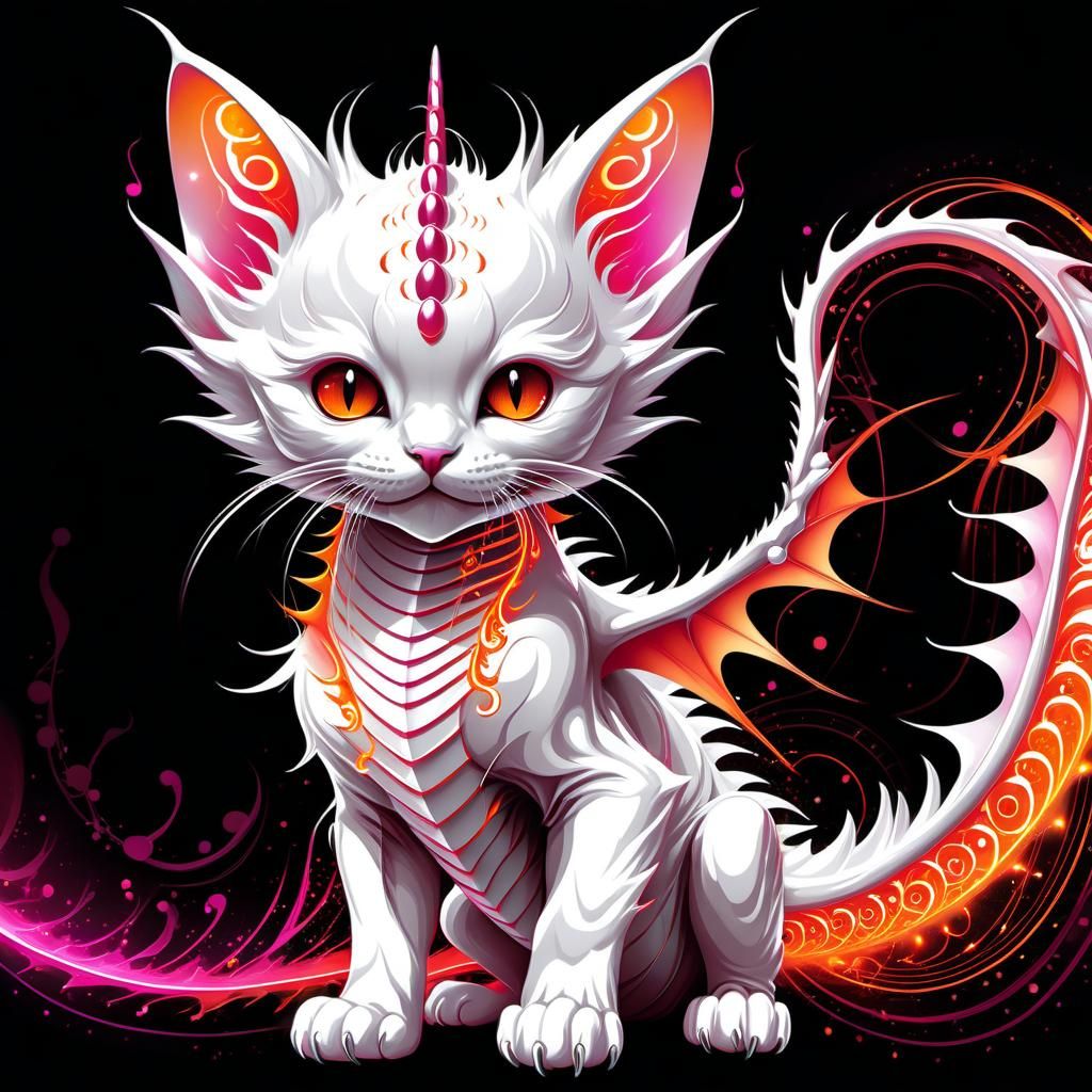 Demonic Audio Waves: Dragon Kitten in Digital Art