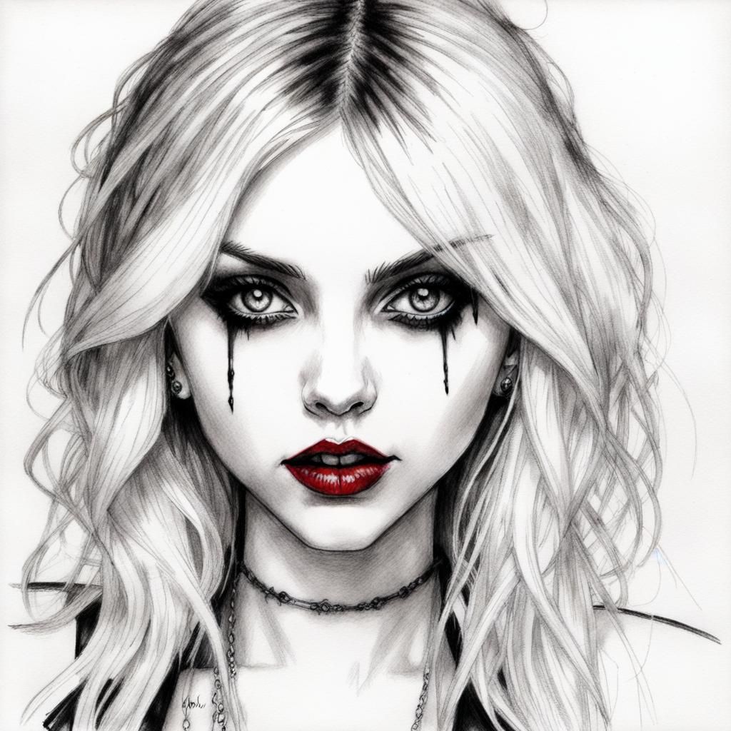 Monochrome Pencil Sketch with Red Accents