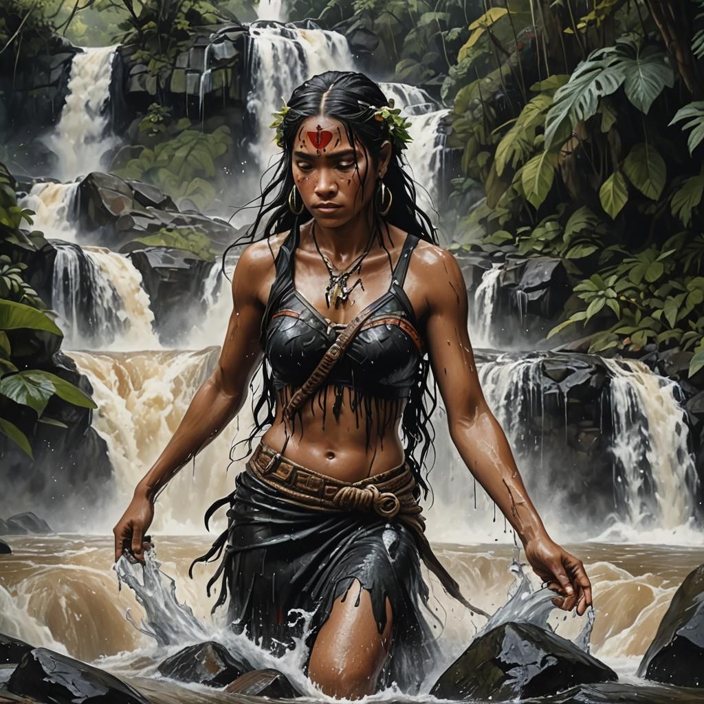 Amazonian Woman at Waterfall as Splash Art