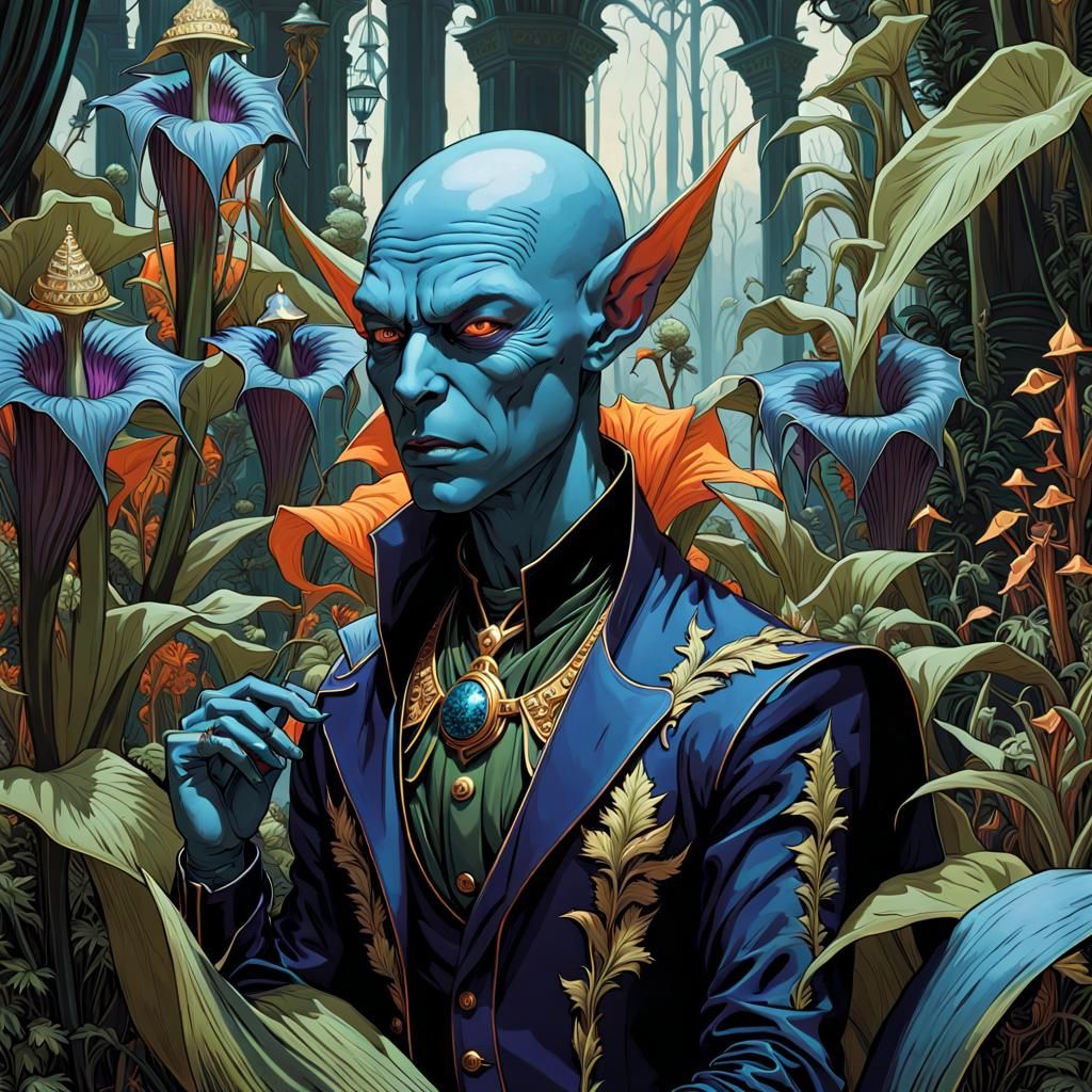 Blue Goblin Warlocks in Art Nouveau Style