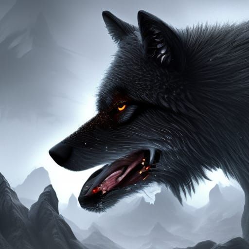 Wounded Black Wolf in Detailed Matte Painting