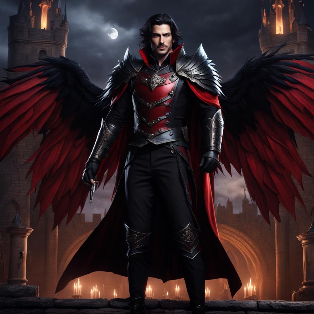 Handsome Vampire with Raven Armor in Gothic Castle