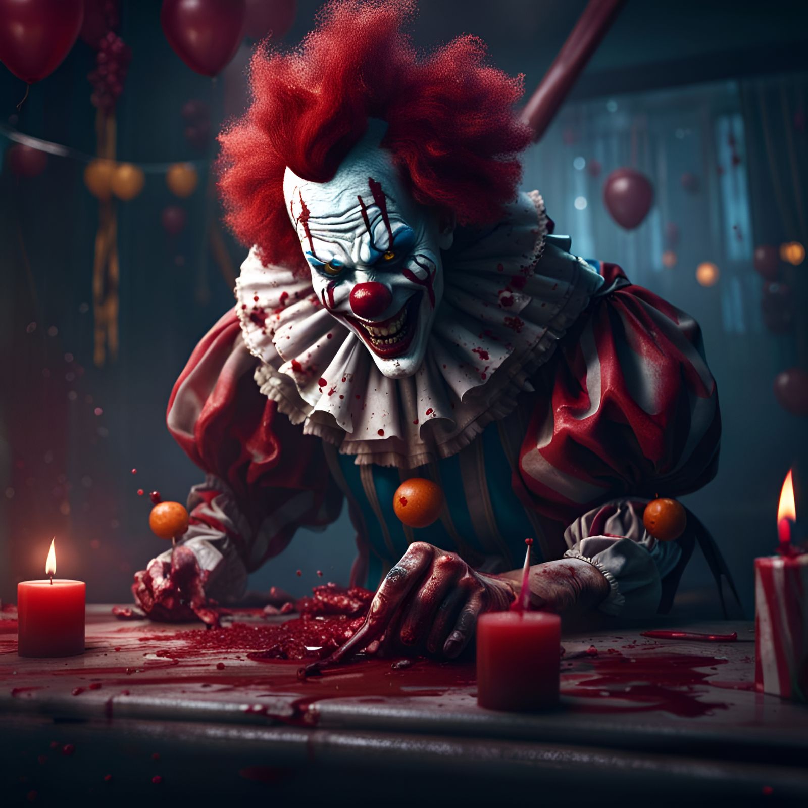 Evil Clown Murdering at Birthday Party: Artstation Quality