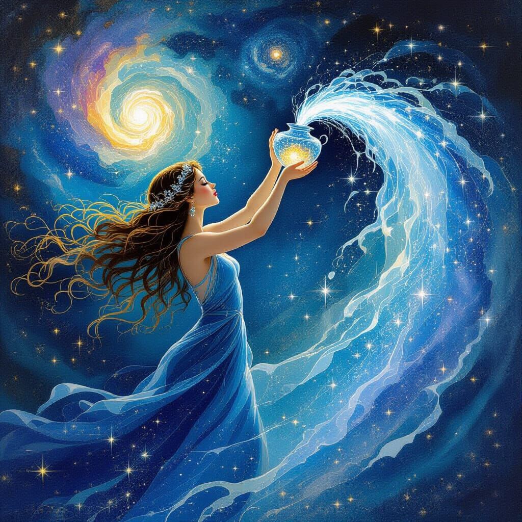 Aquarius Water Bearer Celestial Cosmic Art