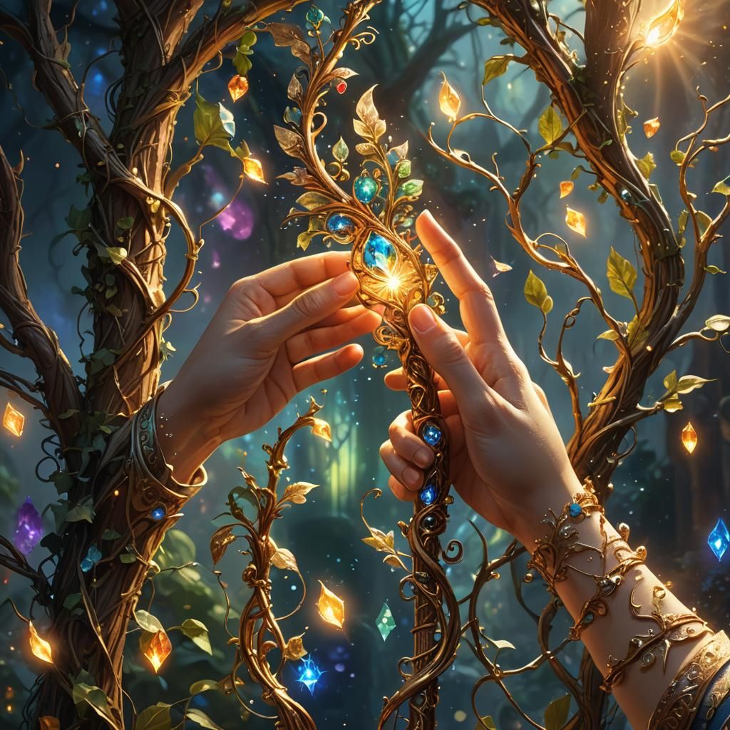 Enchanting Staff Emitting Mystical Light: Fantasy Illustrati...