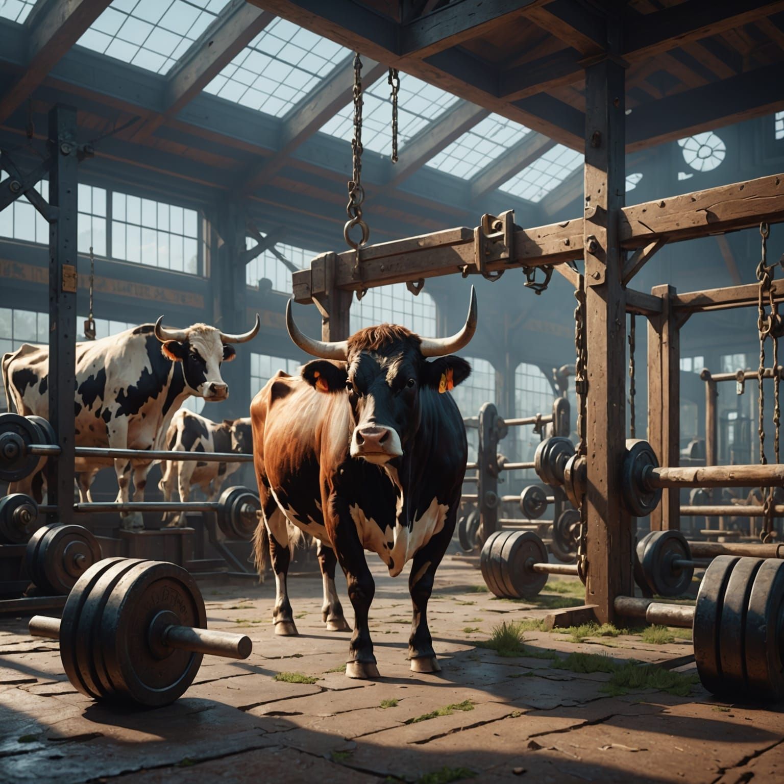 Gym Coach for Cows: Detailed Digital Matte Painting
