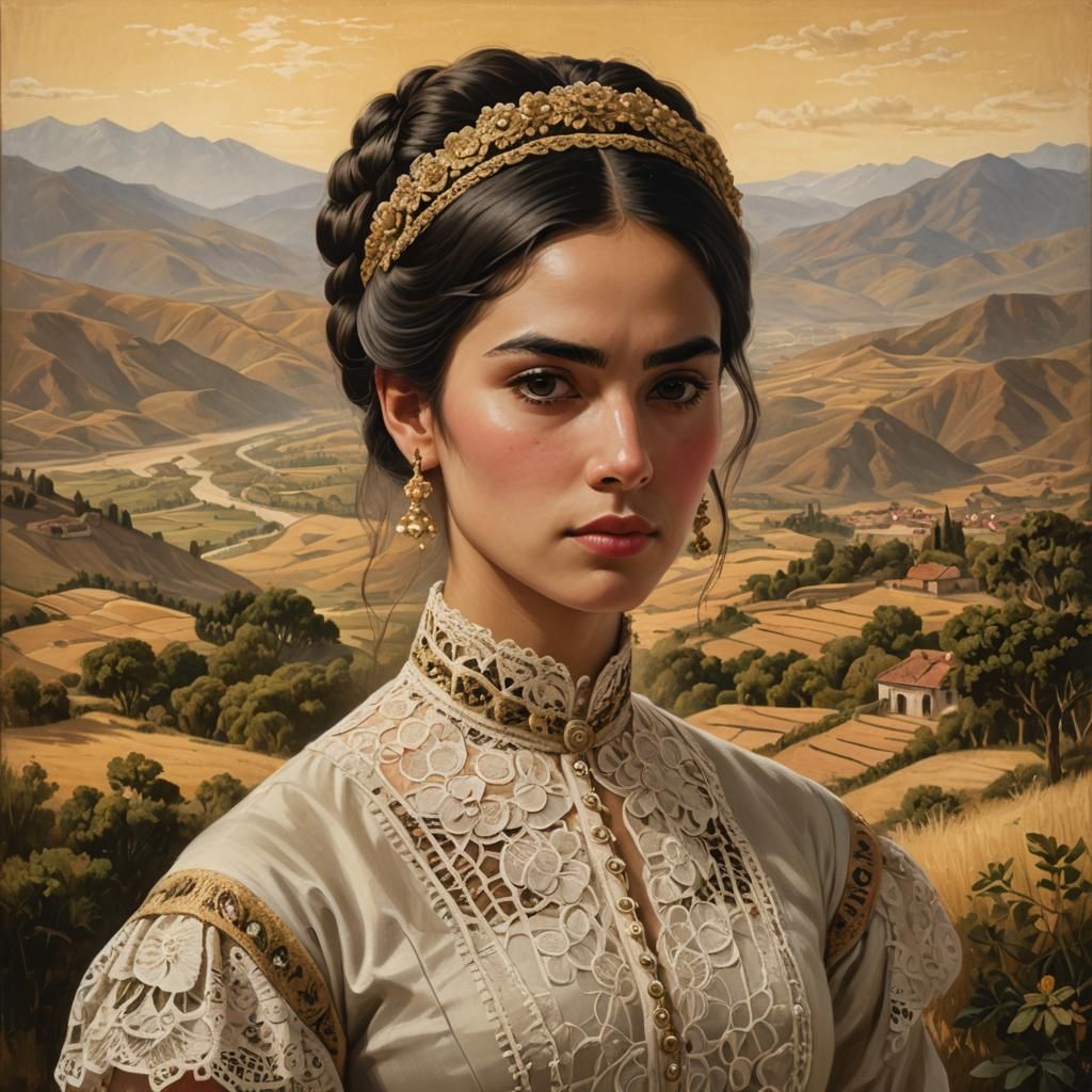 Historical Portrait of Chilean Woman in Oil Painting Style