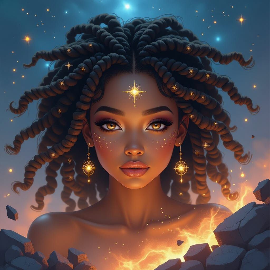 Celestial African Goddess in Shattered Galaxy