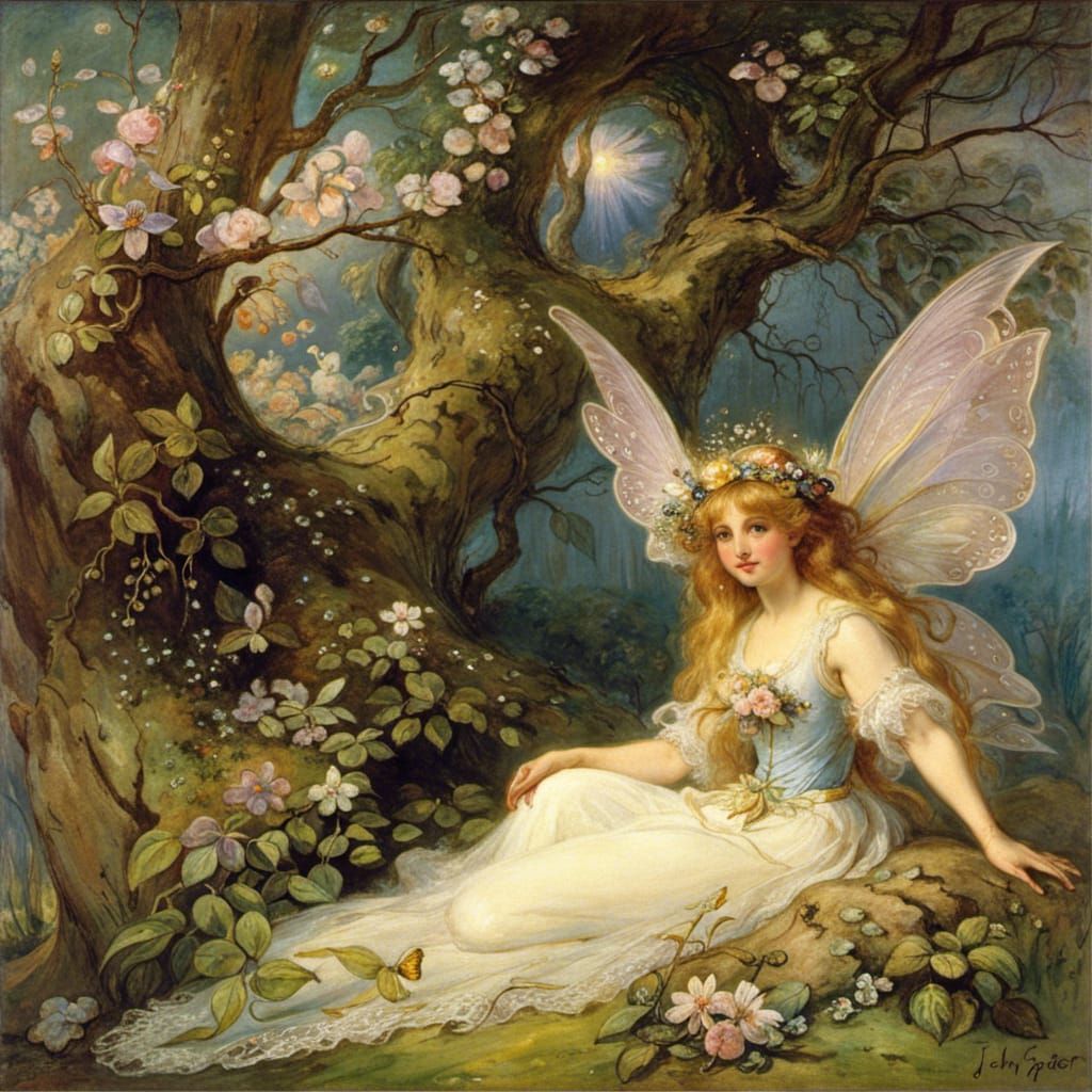 Victorian Fairy Resting by a Tree