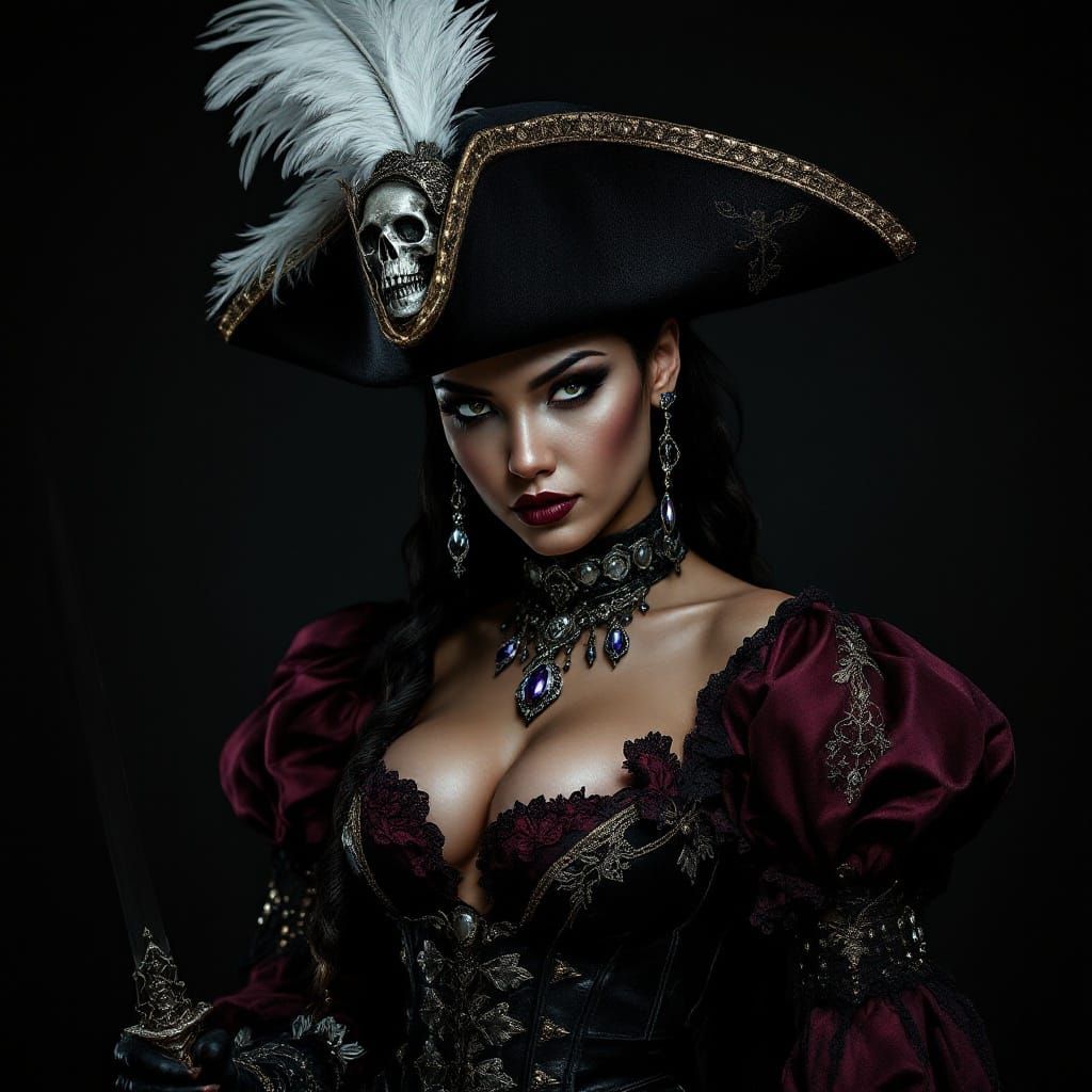 Gothic-Baroque Pirateess in Macabre Elegance